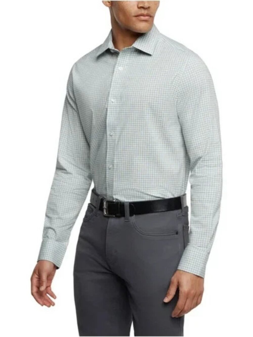 Banana Republic Men's Slim Fit Stretch Poplin Shirt, Green/Blue Striped, sizeXXL
